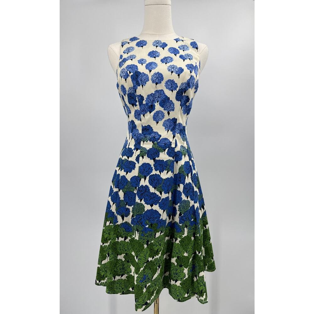 Maggy London Garden Party Floral Fit And Flare Dress Blue and Green Size 6 - Picture 2 of 9